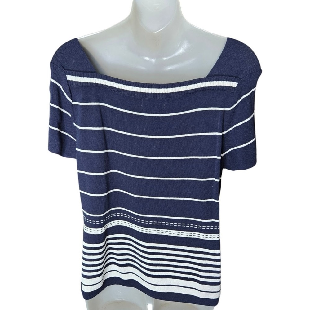 Christopher & Banks Womens Nautical Sweater Size M Coastal Striped Boat Neck - Picture 4 of 7